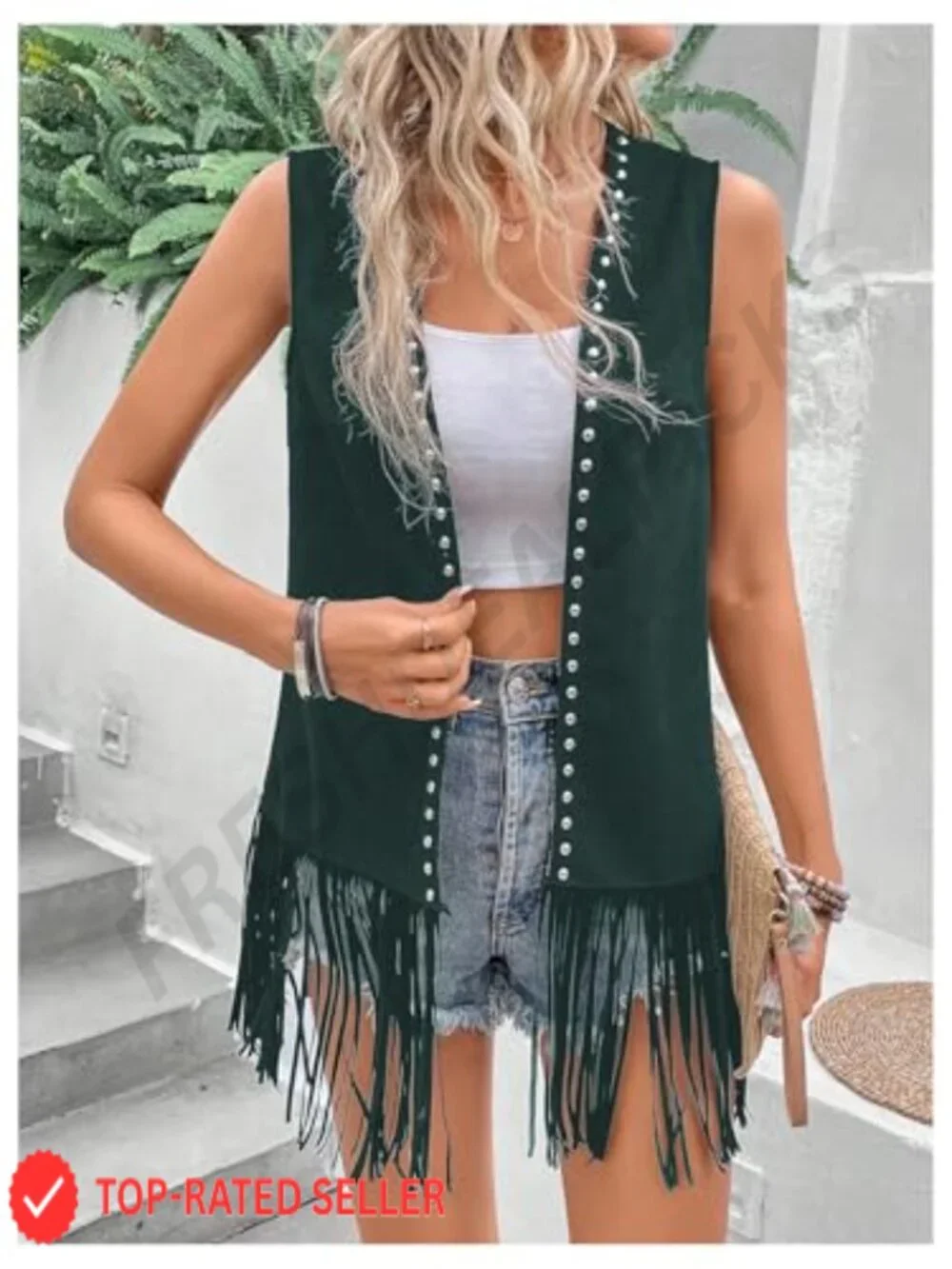 Fringe Vest Cardigan Sleeveless Studded Jacket Hippie 70s Tassel